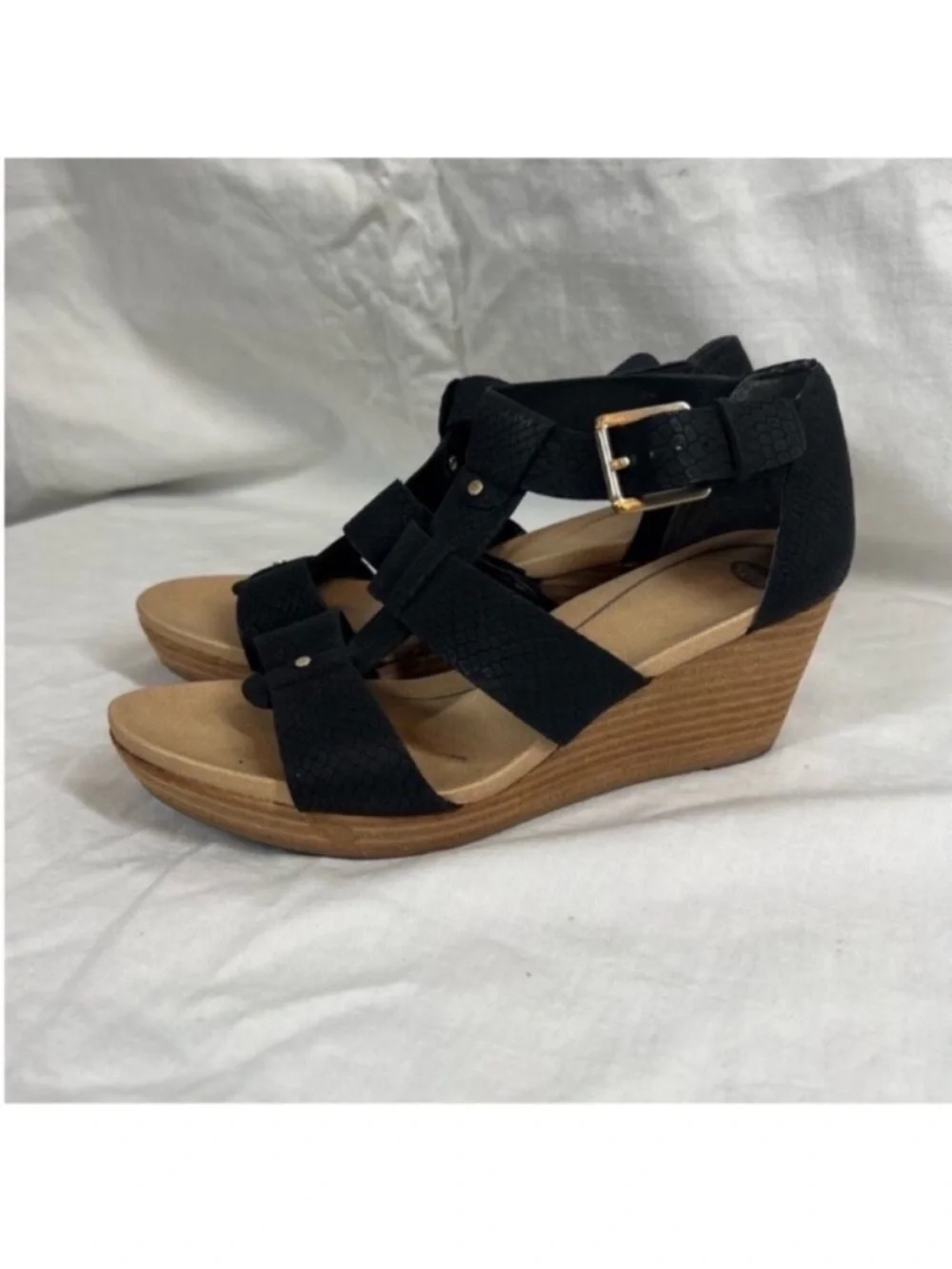 Dr scholls Barton Snake Print Texture Open Toe Strappy Wedge Sandals